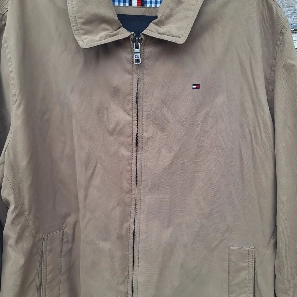 EUC Tommy Hilfiger Men's Classic Front-Zip Micro-Twill Jacket Khaki Size Large